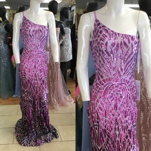 One shoulder Jovani long purple sequin dress size 8 new with tags attached